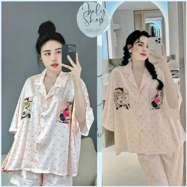 Đồ Ngủ Nữ JULY Pijama Chấm Bi Họa Tiết Cô Gái Tay Cánh Dơi Freesize Chất Latin 204.000đ