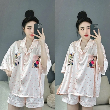 Đồ Ngủ Nữ JULY Pijama Chấm Bi Họa Tiết Cô Gái Tay Cánh Dơi Freesize Chất Latin 204.000đ