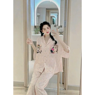 Đồ Ngủ Nữ JULY Pijama Chấm Bi Họa Tiết Cô Gái Tay Cánh Dơi Freesize Chất Latin 204.000đ