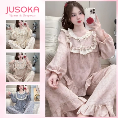 Đồ ngủ nữ JUSOKA – Pijama đũi vân mây viền ren, siêu mềm mịn, cao cấp, thoải mái 195k