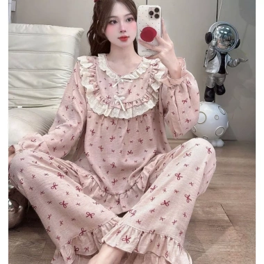 Đồ ngủ nữ JUSOKA – Pijama đũi vân mây viền ren, siêu mềm mịn, cao cấp, thoải mái 195k