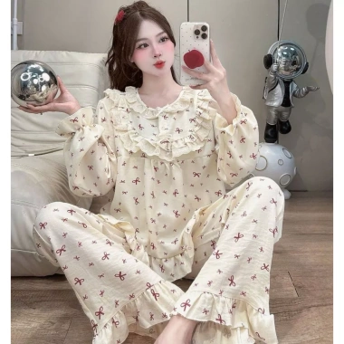 Đồ ngủ nữ JUSOKA – Pijama đũi vân mây viền ren, siêu mềm mịn, cao cấp, thoải mái 195k