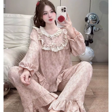 Đồ ngủ nữ JUSOKA – Pijama đũi vân mây viền ren, siêu mềm mịn, cao cấp, thoải mái 195k