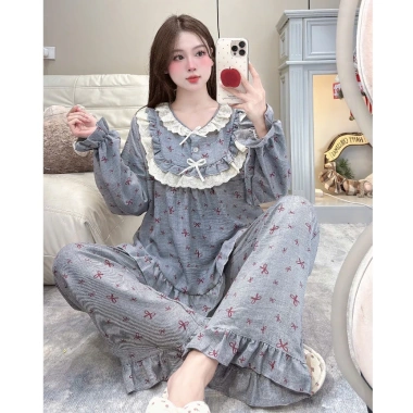 Đồ ngủ nữ JUSOKA – Pijama đũi vân mây viền ren, siêu mềm mịn, cao cấp, thoải mái 195k