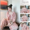 Đồ ngủ nữ Juvigo pijama dài tay cổ trễ viền bèo thắt nơ họa tiết caro màu hồng siêu xinh - giá 269k