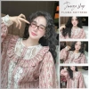 Đồ ngủ nữ Juvigo - Pijama thu đông dài tay ren, họa tiết kẻ sọc hoa hồng, siêu xinh