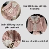 Đồ ngủ nữ Juvigo - Pijama thu đông dài tay ren, họa tiết kẻ sọc hoa hồng, siêu xinh 3