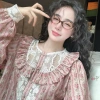 Đồ ngủ nữ Juvigo - Pijama thu đông dài tay ren, họa tiết kẻ sọc hoa hồng, siêu xinh 6