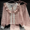 Đồ ngủ nữ Juvigo - Pijama thu đông dài tay ren, họa tiết kẻ sọc hoa hồng, siêu xinh 10