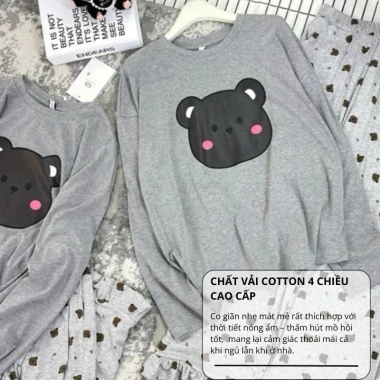 Đồ ngủ nữ Lily áo dài tay in hình gấu cute, mix quần suông cao cấp, giá chỉ 134k