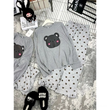 Đồ ngủ nữ Lily áo dài tay in hình gấu cute, mix quần suông cao cấp, giá chỉ 134k