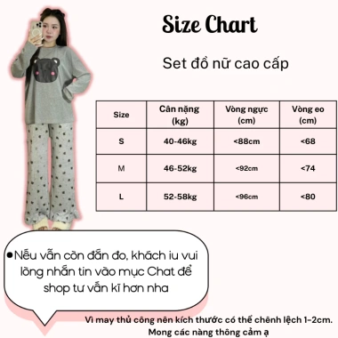 Đồ ngủ nữ Lily áo dài tay in hình gấu cute, mix quần suông cao cấp, giá chỉ 134k