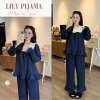 Đồ ngủ nữ Lily dài tay cổ vuông ren, mix quần suông vintage, pijama giá 158.400₫