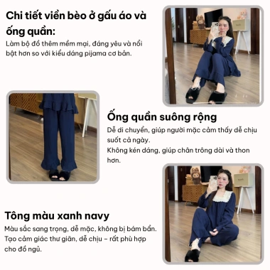 Đồ ngủ nữ Lily dài tay cổ vuông ren, mix quần suông vintage, pijama giá 158.400₫