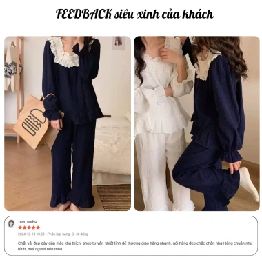 Đồ ngủ nữ Lily dài tay cổ vuông ren, mix quần suông vintage, pijama giá 158.400₫ 9 Đồ ngủ nữ Lily dài tay cổ vuông ren, mix quần suông vintage, pijama giá 158.400₫ 9