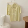 Đồ ngủ nữ mùa hè tay ngắn cổ bẻ, quần short lụa lạnh cao cấp Hàn Quốc 319k
