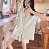 Đồ ngủ nữ mùa hè tay ngắn cổ bẻ, quần short lụa lạnh cao cấp Hàn Quốc 319k 2