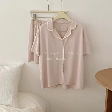Đồ ngủ nữ mùa hè tay ngắn cổ bẻ, quần short lụa lạnh cao cấp Hàn Quốc 319k