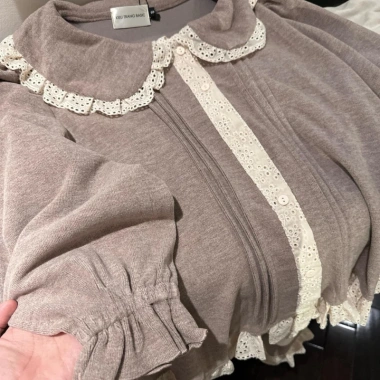 Đồ ngủ nữ pijama thu đông len thỏ dài tay cổ bèo viền ren cúc dọc - Juvigo HCOM3.426 299k 7