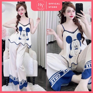 Đồ ngủ nữ sexy set lụa cao cấp Latin áo 2 dây + quần dài freesize