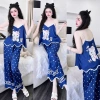 Đồ ngủ nữ sexy set lụa cao cấp Latin áo 2 dây + quần dài freesize 4