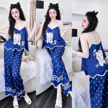 Đồ ngủ nữ sexy set lụa cao cấp Latin áo 2 dây + quần dài freesize