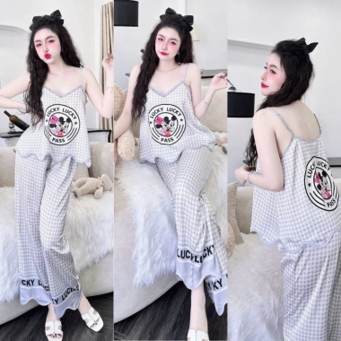 Đồ ngủ nữ sexy set lụa cao cấp Latin áo 2 dây + quần dài freesize
