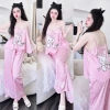 Đồ ngủ nữ sexy set lụa cao cấp Latin áo 2 dây + quần dài freesize 6