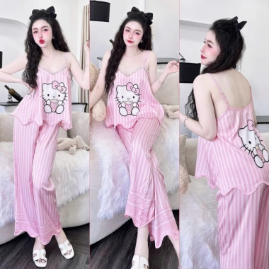 Đồ ngủ nữ sexy set lụa cao cấp Latin áo 2 dây + quần dài freesize