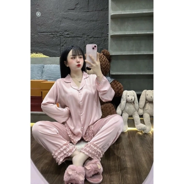 Đồ ngủ nữ TAMU Pijama dài tay lụa mịn mượt, béo tầng, freesize dưới 58kg – Giá ưu đãi 3