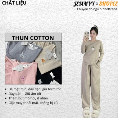 Đồ ngủ nữ thời trang thu đông in hình thú dễ thương, chất len lông thỏ mềm mại, set dài 4 màu Jemmy Style - Giá ưu đãi 299.000₫ cho mùa thu đông 3