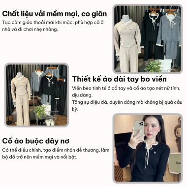 Đồ ngủ nữ thu đông dài tay, pijama thun nỉ mềm mịn, quần ống rộng, giá chỉ 124k 2