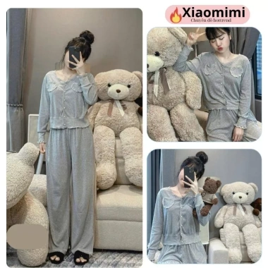 Đồ ngủ pijama cotton cổ tim áo túi ngực ren, croptop tiểu thư HCOM3.687 Xaiomimi – Giá 229k