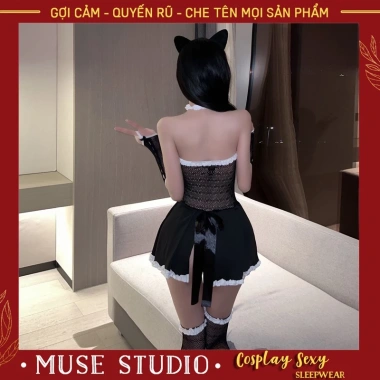 Đồ ngủ sexy bộ mèo miêu nữ cosplay xẻ sau, full phụ kiện kèm tất bờm - mẫu mới, giá chỉ 109.000₫