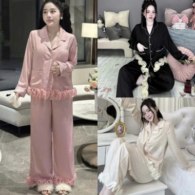 Đồ ngủ tiểu thư babydoll tay dài, quần dài lụa sang trọng latin - chỉ 255.000₫