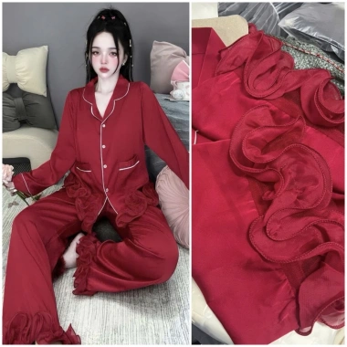 Đồ ngủ tiểu thư babydoll tay dài, quần dài lụa sang trọng latin - chỉ 255.000₫