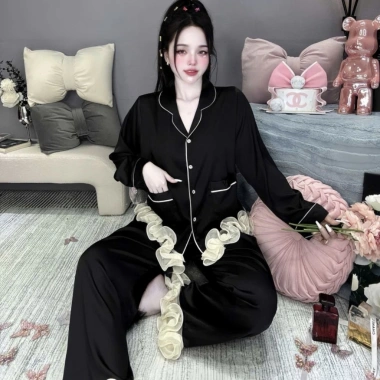 Đồ ngủ tiểu thư babydoll tay dài, quần dài lụa sang trọng latin - chỉ 255.000₫