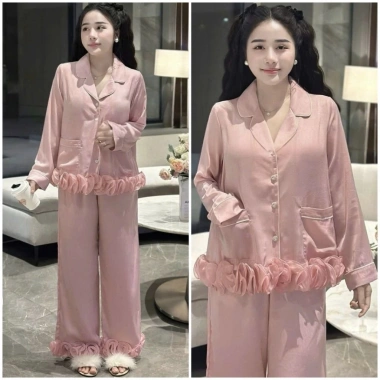 Đồ ngủ tiểu thư babydoll tay dài, quần dài lụa sang trọng latin - chỉ 255.000₫