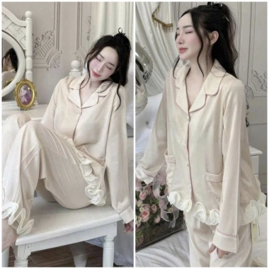 Đồ ngủ tiểu thư babydoll tay dài, quần dài lụa sang trọng latin - chỉ 255.000₫