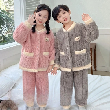 Đồ ngủ trẻ em dày, giản dị, thời trang, thoải mái - Bộ đồ Tết bé gái siêu mềm, giảm giá, chỉ 190.026 VND 6