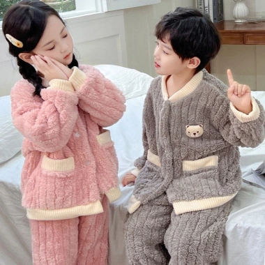 Đồ ngủ trẻ em dày, giản dị, thời trang, thoải mái - Bộ đồ Tết bé gái siêu mềm, giảm giá, chỉ 190.026 VND 8