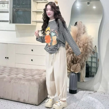 Đồ nữ tay dài kẻ sọc bozip + quần dài kaki mềm, thiết kế chất xịn - 209.000₫