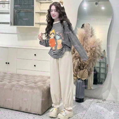 Đồ nữ tay dài kẻ sọc bozip + quần dài kaki mềm, thiết kế chất xịn - 209.000₫