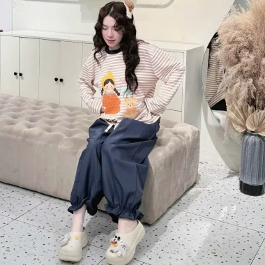 Đồ nữ tay dài kẻ sọc bozip + quần dài kaki mềm, thiết kế chất xịn - 209.000₫