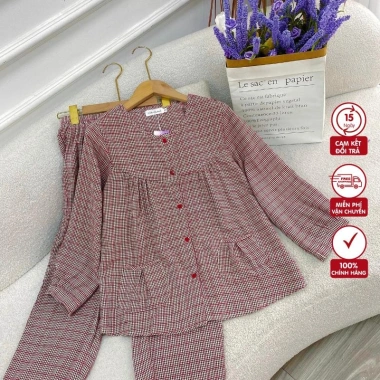 Đồ Pijama Nữ Kẻ Caro Chất Mềm Mịn, Thoải Mái - Quần Dài Túi Xếp Ly Suna Clothing 9