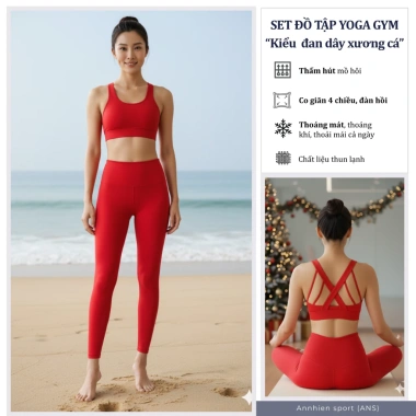 Đồ Tập Yoga Nữ S22 - Quần áo gym dây đan chéo xương cá, chống lật, thun lạnh thoáng mát, co giãn - Giá chỉ 535.000₫