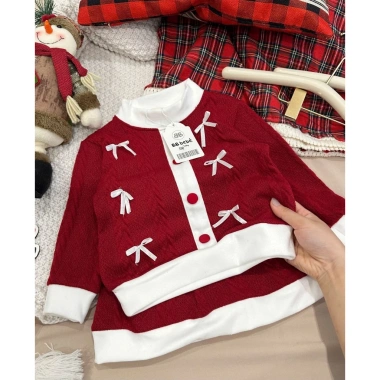 Đồ Tết bé gái Set len thừng mềm mại đính nơ - Chân váy len đỏ Noel 10-30kg - 169.000đ Tiệm Nhà Sam 2