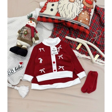 Đồ Tết bé gái Set len thừng mềm mại đính nơ - Chân váy len đỏ Noel 10-30kg - 169.000đ Tiệm Nhà Sam 6