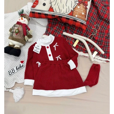 Đồ Tết bé gái Set len thừng mềm mại đính nơ - Chân váy len đỏ Noel 10-30kg - 169.000đ Tiệm Nhà Sam 7