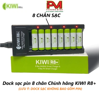 Dock sạc KiWi R4 4 chân & R8+ 8 chân + Pin AA 2.800/3.300 mAh - Hàng chính hãng 175k